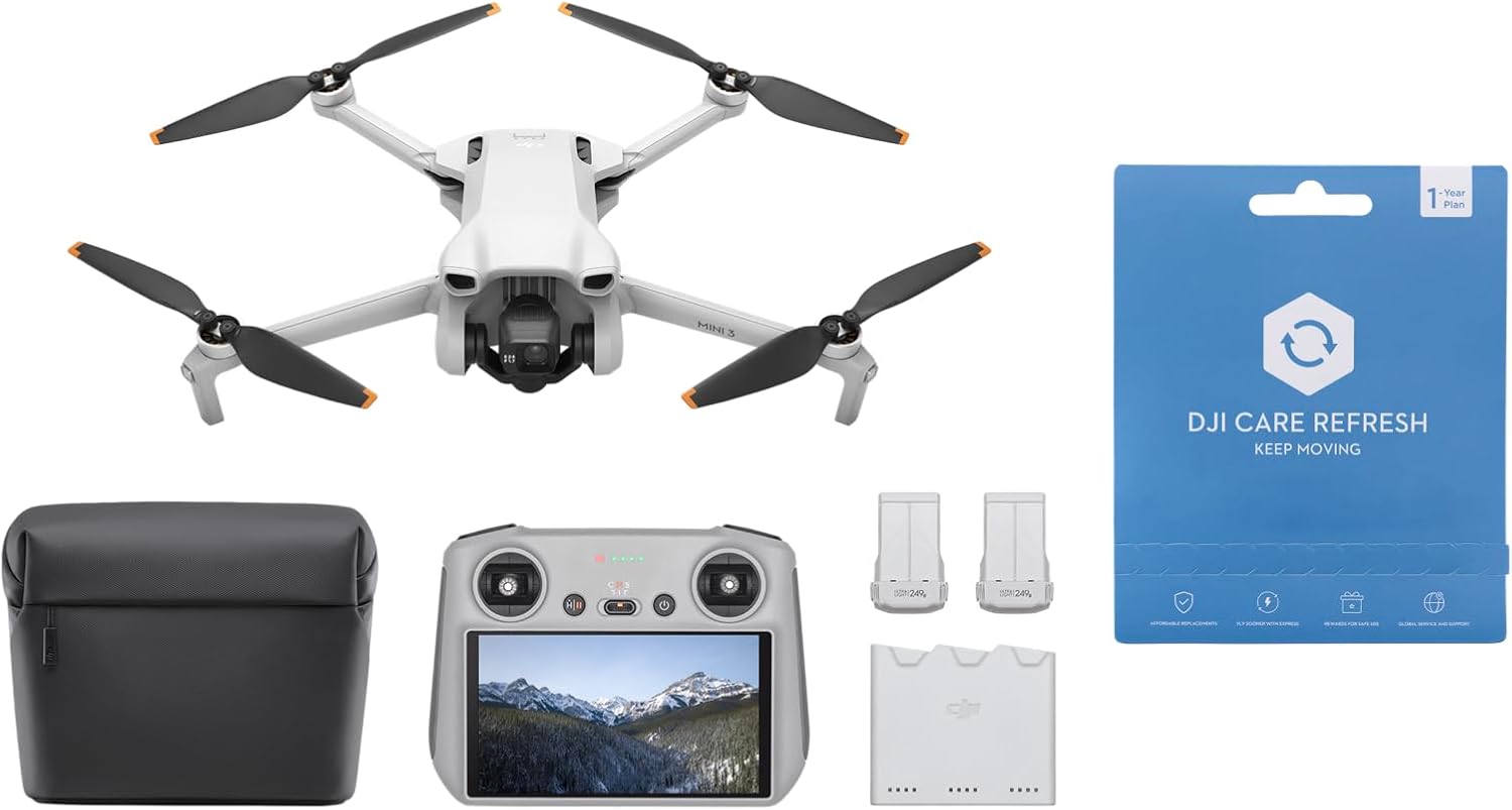 DJI Mini 3 (DJI RC) – Mini Drone Caméra Léger avec Nacelle Mécanique à 3 Axes, Vidéo 4K HDR, Temps de Vol de 38 Minutes, Transmission Vidéo jusqu’à 10 km, Prise de Vue Verticale, Retour Intégré, C0