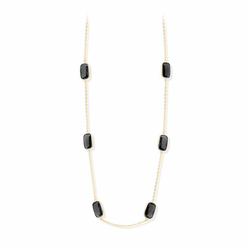 Collier Argent Doré Petit Galet Noir