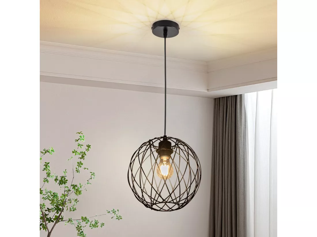 NETTLIFE Lampe suspendue noire ronde - Lampe suspendue vintage E27 Lampe suspendue rétro industrielle lampe de table