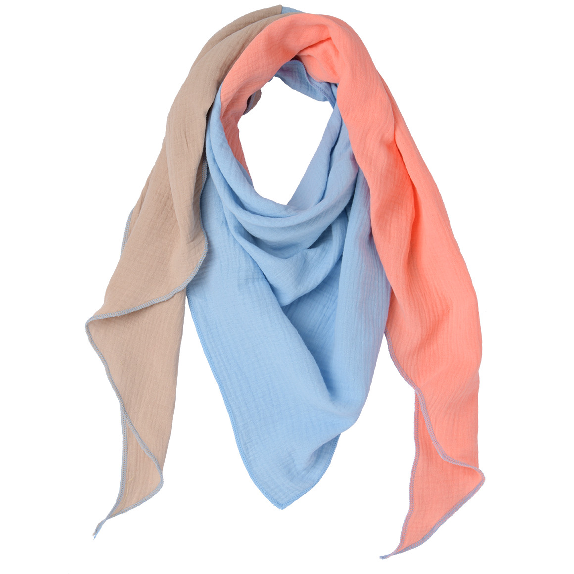 Gina Benotti Damen Musselin-Tuch hellblau / koralle / beige