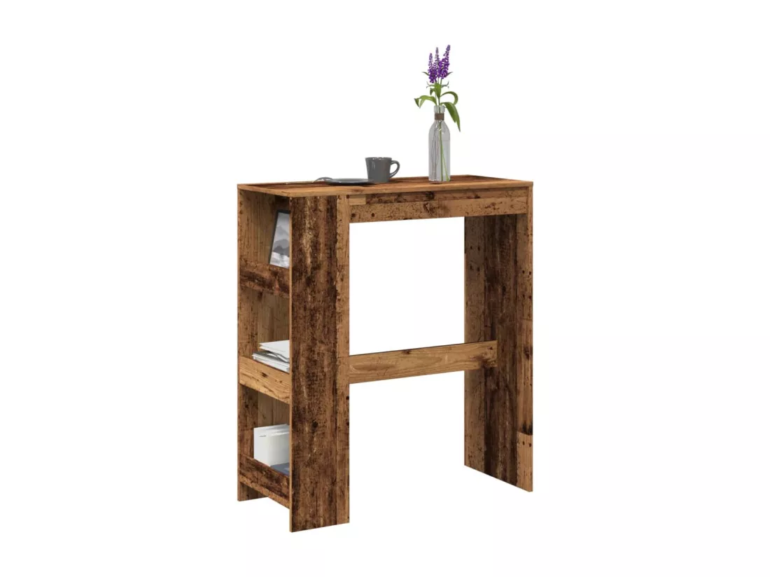 Table de bar avec étagères vieux bois bois d'ingénierie
