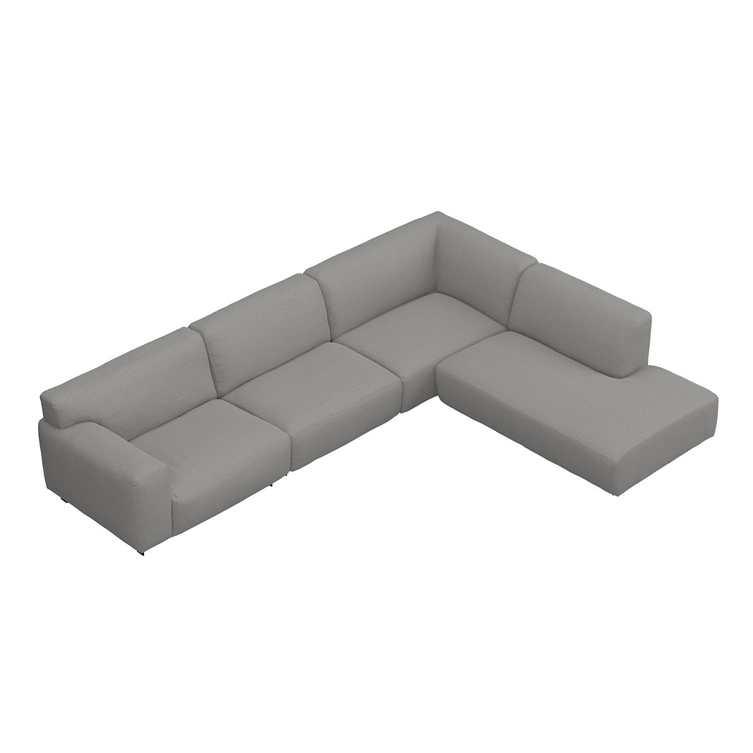 Vesta hjørnesofa 3-seter med åpen ende høyre, Big hjørnemodul, Tekstil Marsel Light grey, standardsøm, sort metallben 10 cm, Comfort CM