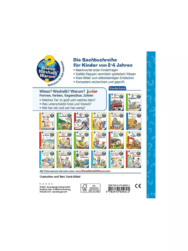 RAVENSBURGER Buch - Wieso Weshalb Warum Sonderband junior: Kennst du Formen, Farben, Gegensätze, Zahlen keine Farbe