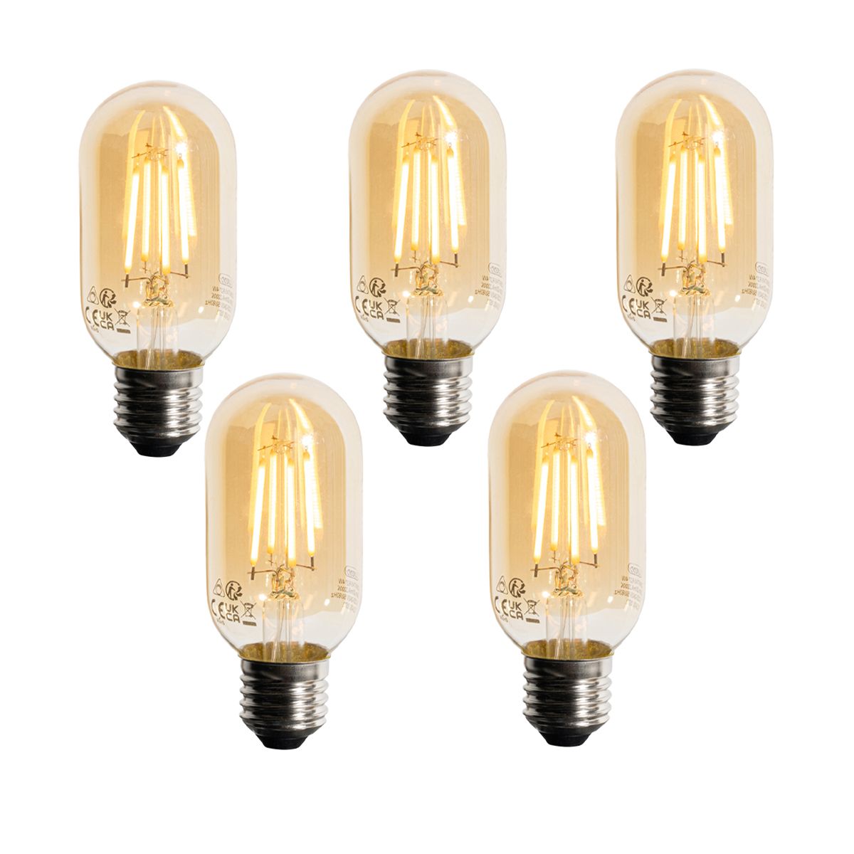 Set van 5 E27 dimbare LED goud T45 4W 300 lm 2200K