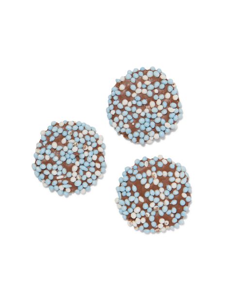décoration pour gâteau - pastilles en chocolat - fête bébé bleu