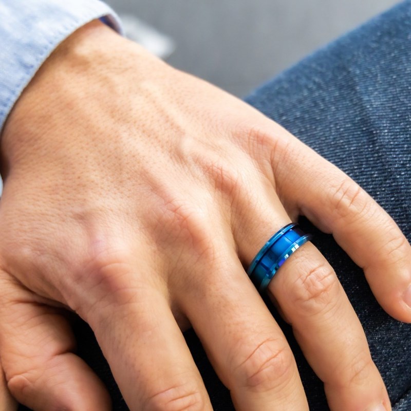 Bague Anneau d'Homme Acier Bleu