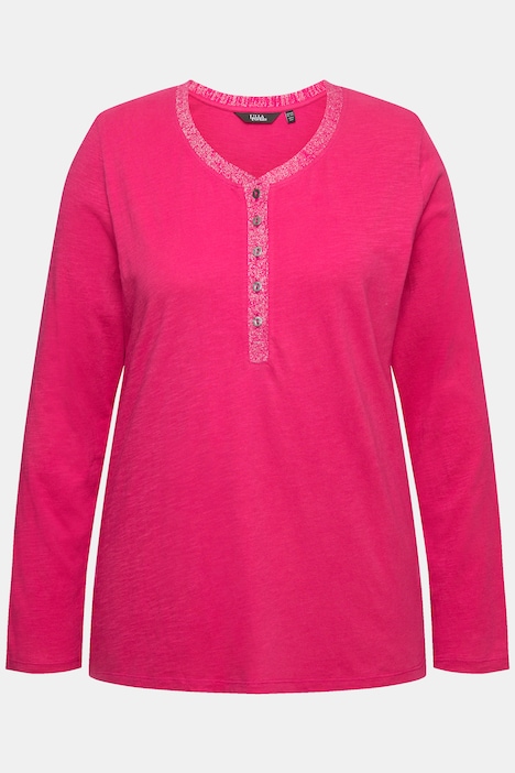 Shirt, Glitzer-Knopfleiste, V-Ausschnitt, Langarm