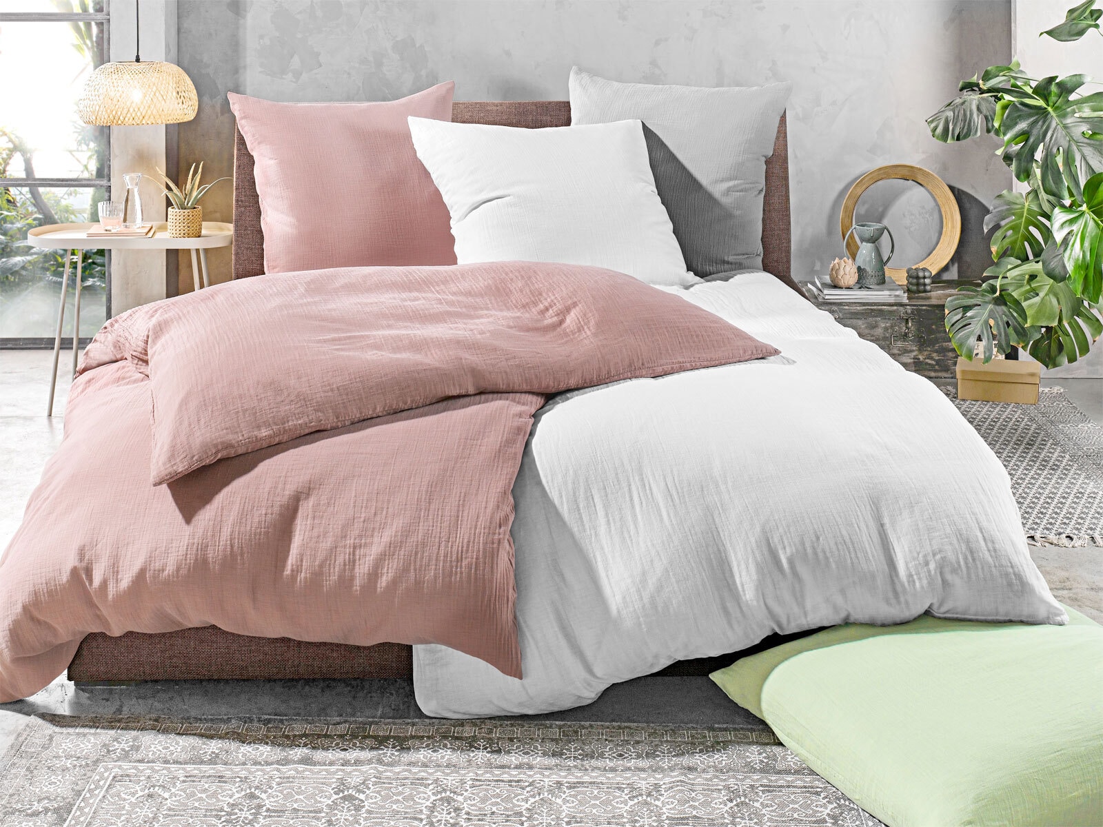 INSPIRATION HOME Musselin-Bettwäsche 135 x 200 cm mauve