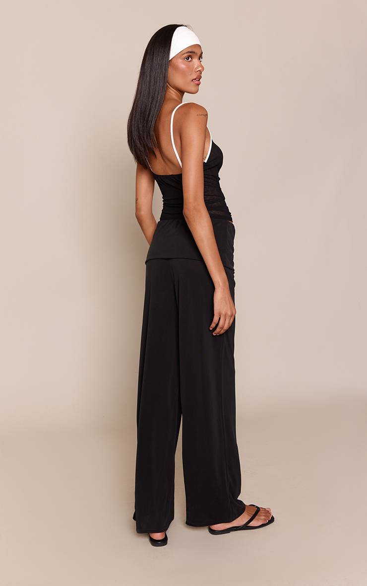 Noir Pantalon Fluide En Jersey Doux Avec Taille Repliable