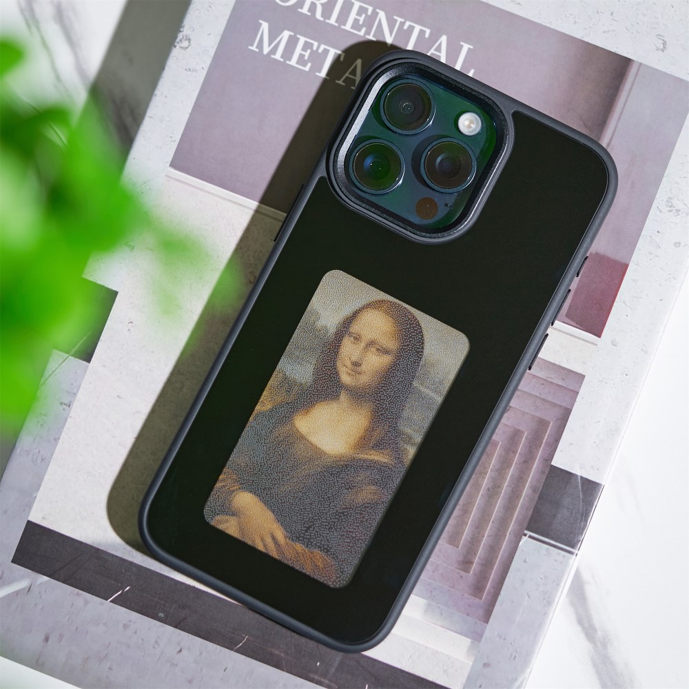 iPhone 14 Pro Max Hybrid Hülle TPU Bumper mit Acryl Rückseite   DIY E-Ink Display mit NFC Technologie - Schwarz