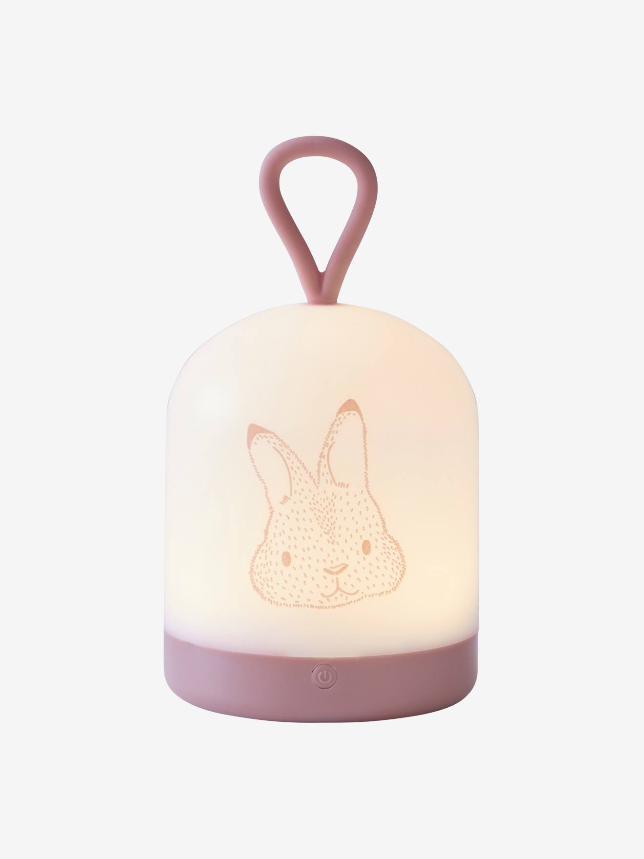 Luminária noturna portátil, coelho rosa claro liso com estampas.