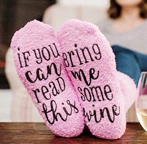 (1 Paar) Anti-Rutsch Damen Kuschel Socken Füsslinge mit Spruch Flauschige Bettsocken (One Size) - Lila