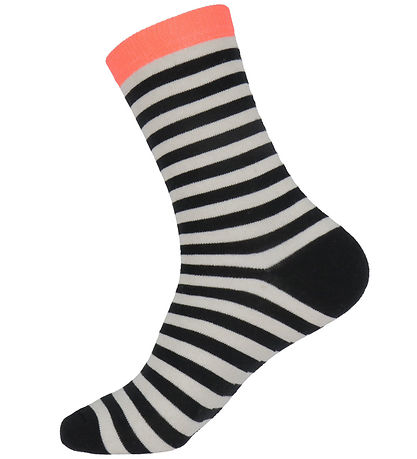 Mads Nørgaard Socken - 2er-Pack - Stripe Mix - Black/Mandarine