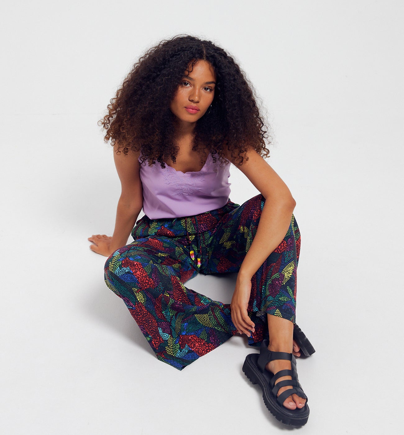 Pantalon large imprimé Femme - Imprimé noir