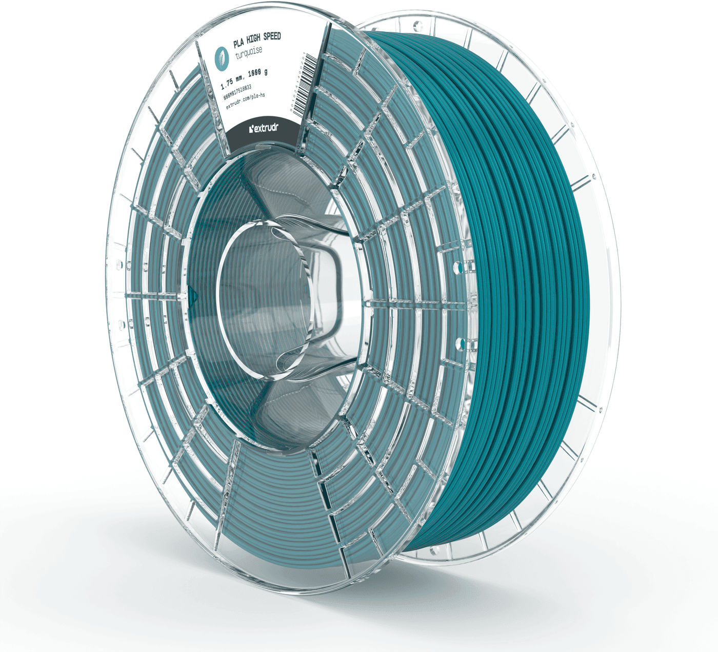 Extrudr  PLA High Speed Türkis, 1,75 mm / 1000 g    PLA HS für Druckgeschwindigkeiten bis zu 1000 mm/s in Türkis