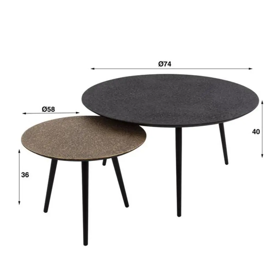 Hoyz - Salontafel Metallic - Rond - Grijs - Set van 2