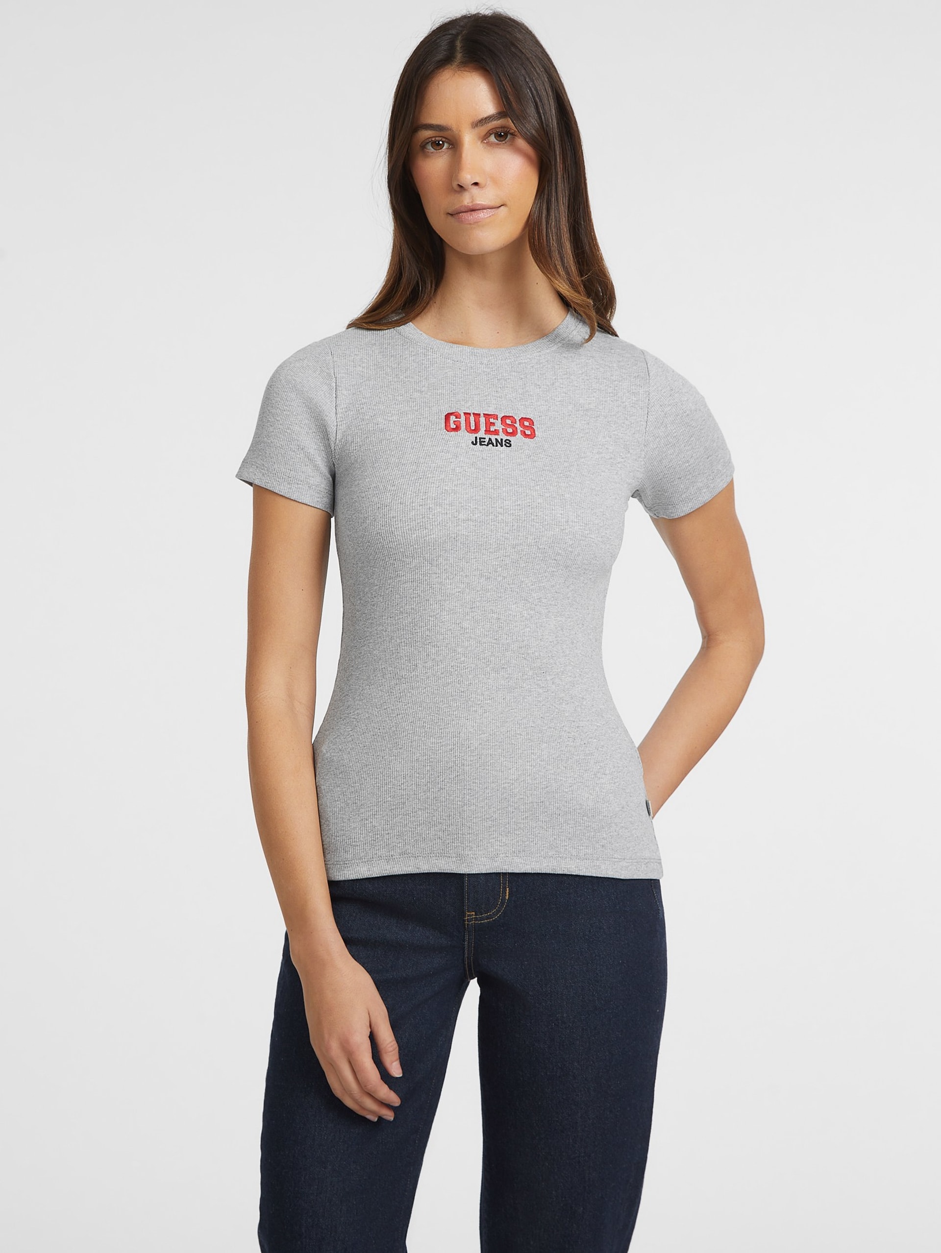 Camiseta Slim Rib-Knit Bordada