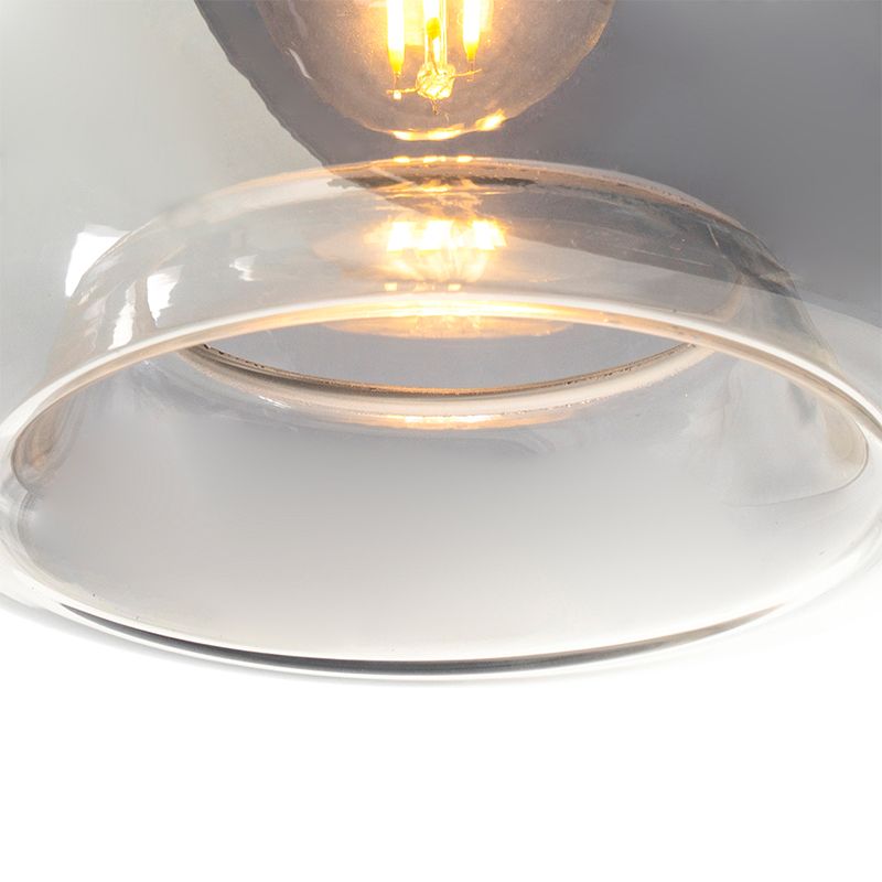 Art Deco hanglamp zwart met glas smoke langwerpig 3-lichts - Busa