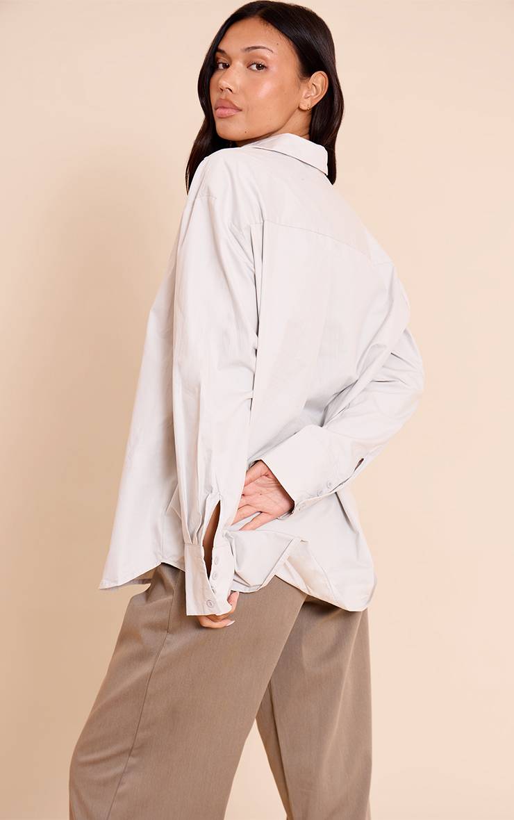Gris Clair Chemise En Coton À Poignets Surdimensionnés