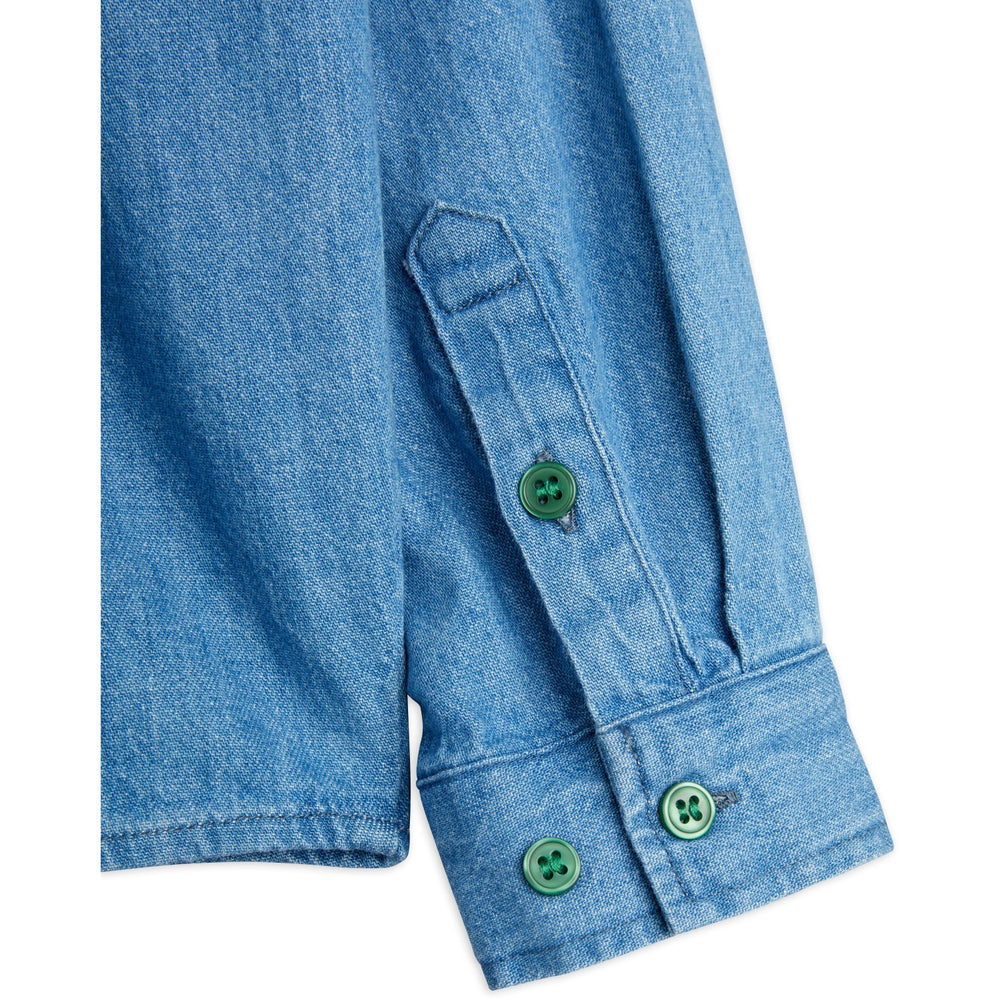 Køb Mini Rodini Blue Note Embroidery Lightweight Denim Skjorte