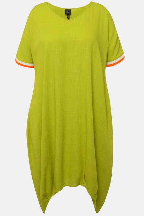 Midikleid, Leinenmix, V-Ausschnitt, Fledermaus-Halbarm