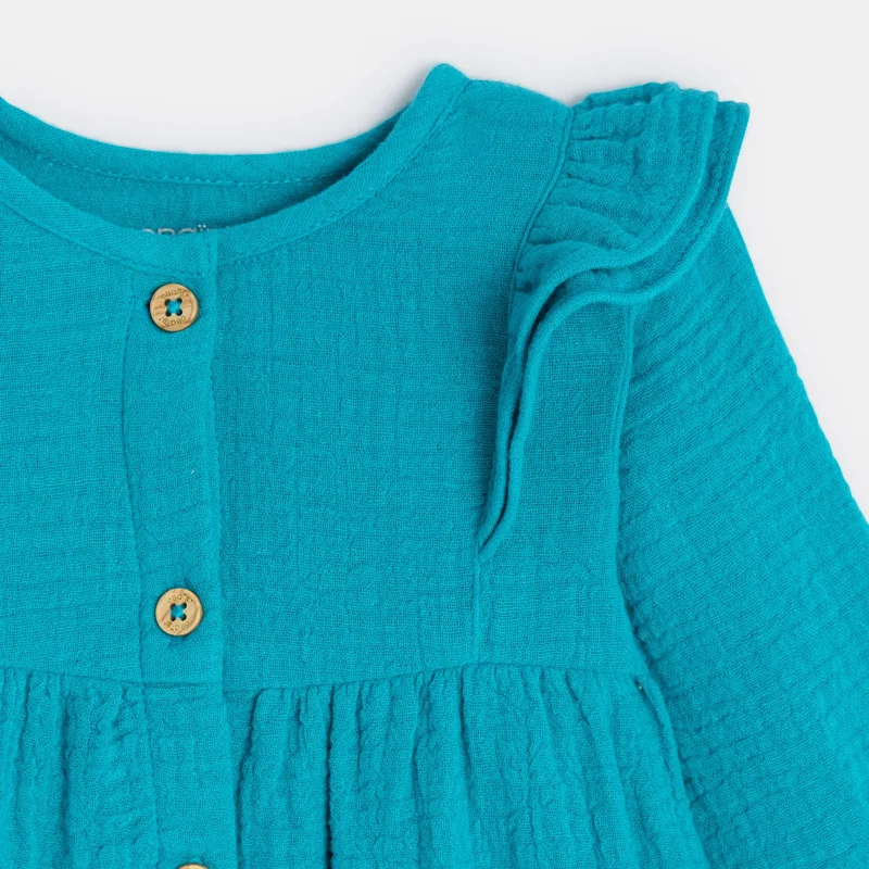 Robe coton fantaisie et headband vert bébé fille Bleu