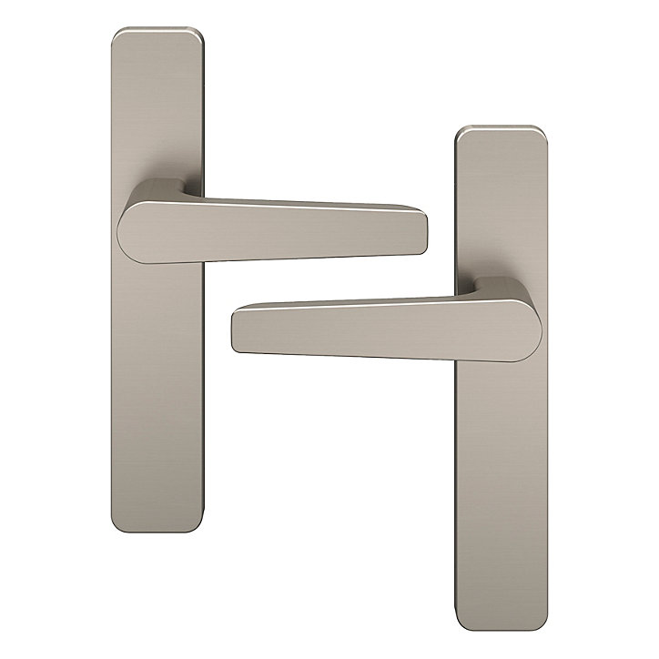 Ensemble poignée sur plaque rectangulaire GoodHome Kerver effet nickel satin gris L.128mm x l.42mm entraxe 165-195mm