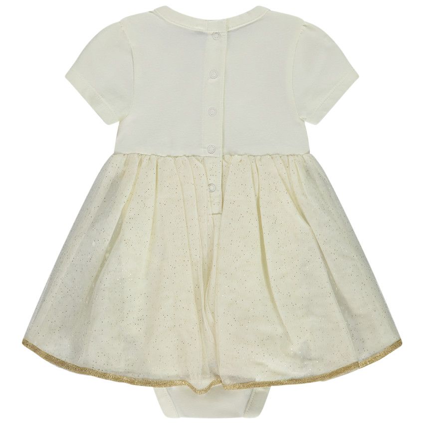 Robe body de cérémonie à tulle pailleté Licorne pour bébé fille - Ecru