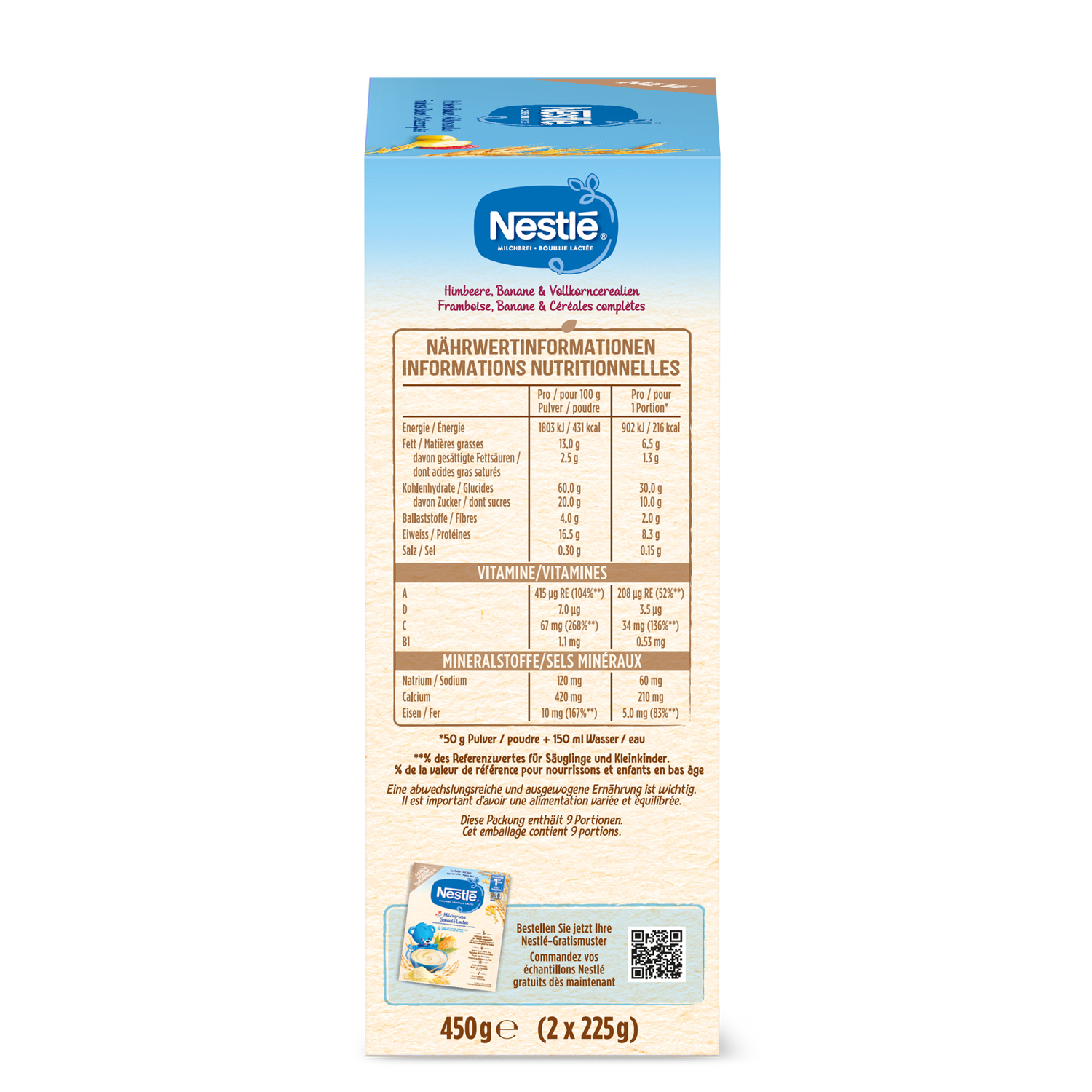 NESTLE Milchbrei<br>450 g, Pulver, Himbeere Banane & Vollkorncerealien 6 Monate