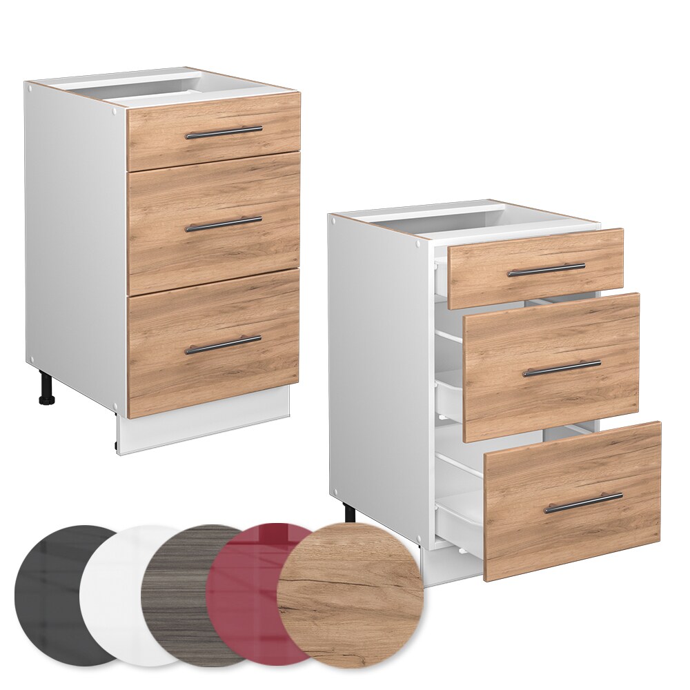 Vicco Schubunterschrank Küchenschrank Küchenmöbel Fame-Line Weiß Eiche modern 50 cm Küche Einbauküche Drehtür Blende Küchenzeile