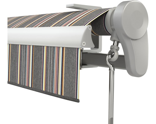 SOLUNA knikarmzonnescherm Trend 2,5x2 Stoffen design D422 Frame zilver geanodiseerd incl. motor, wandschakelaar en noodhandzwengel