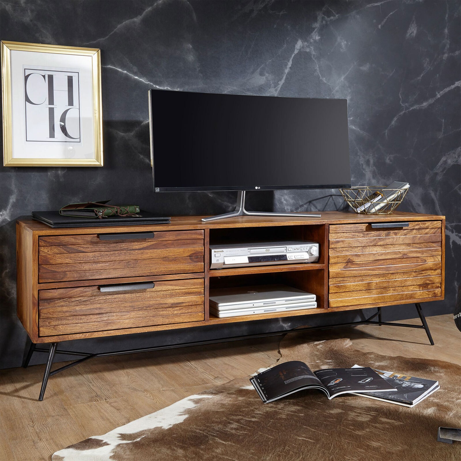Lowboard Nishan 160 x 54 x 40 cm Massivholz Sheesham braun