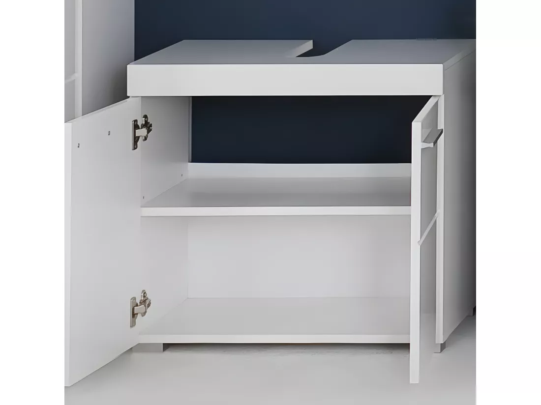 Meuble sous vasque mélaminé blanc. L-H-P : 60 - 56 - 34 cm