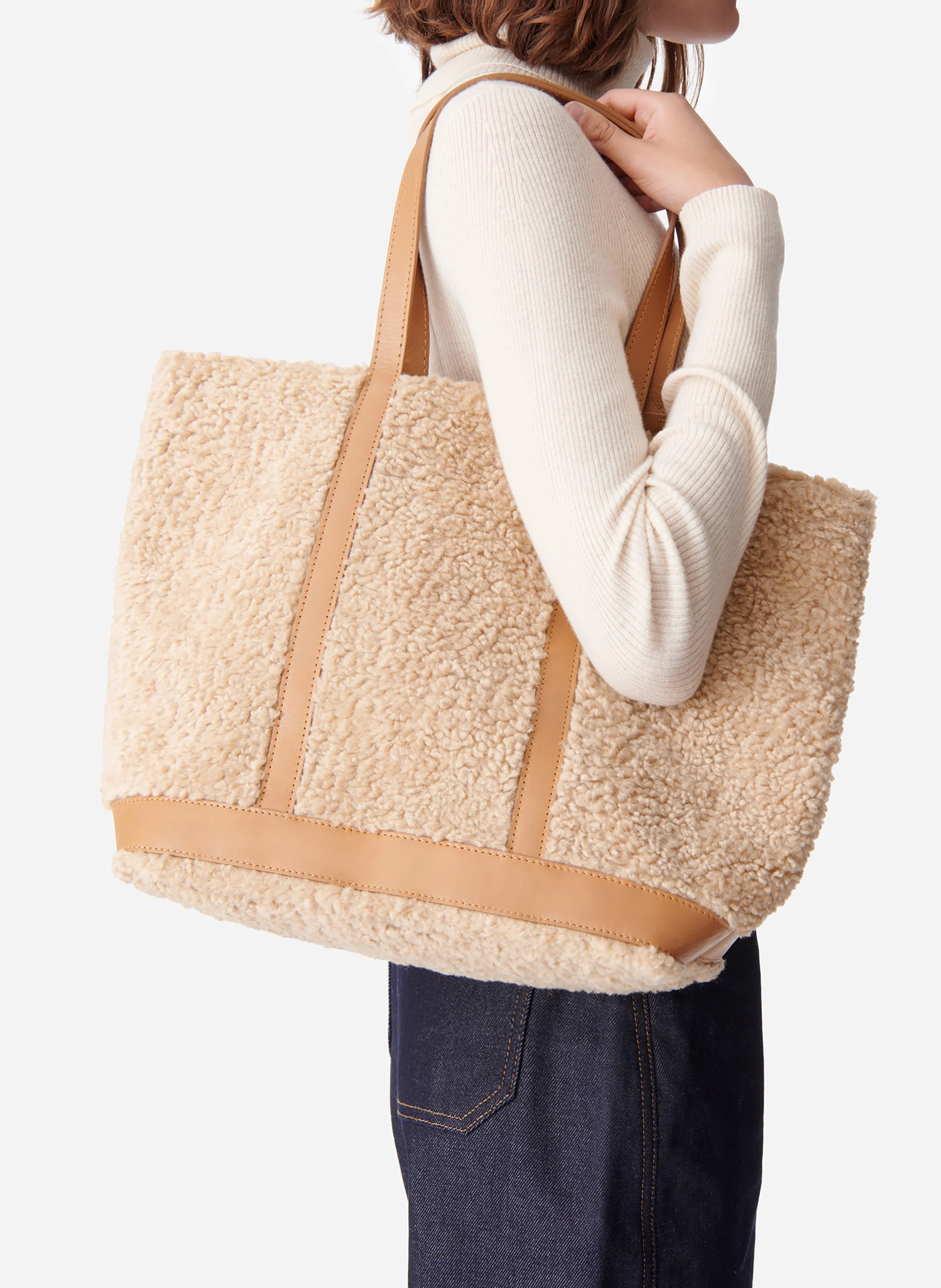 CABAS L - Cabas L effet fourrure | Beige