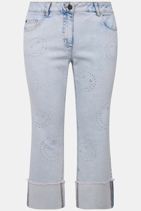 Jeans, Smiley-Muster, Ziersteine, 5-Pocket, verkürzte Länge