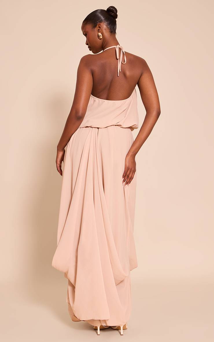 Beige Robe Longue En Mousseline Col V