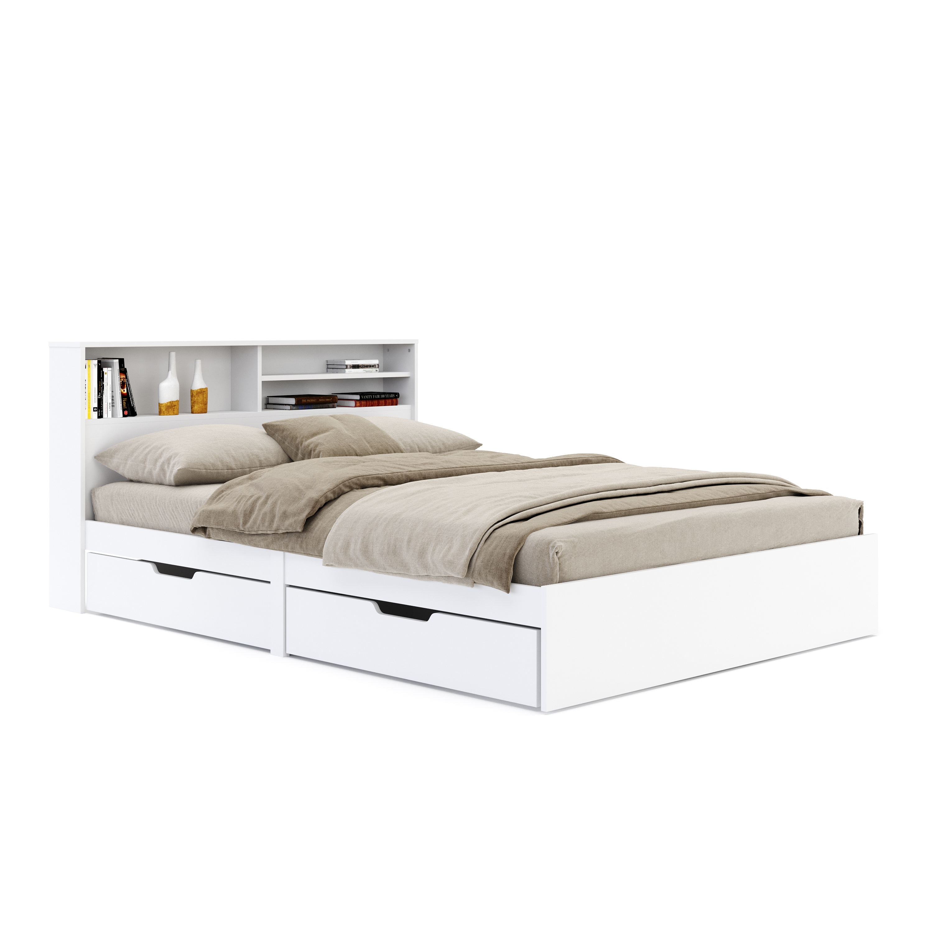 Bett Holz GENESIS mit Stauraum und Schubladen 140 x 200 cm weiss