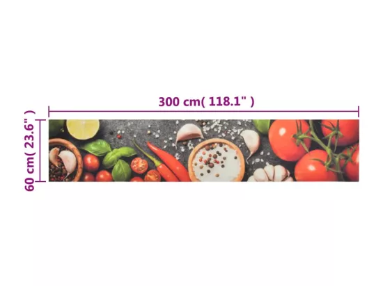 Tapis de cuisine lavable impression légumes 60x300 cm velours