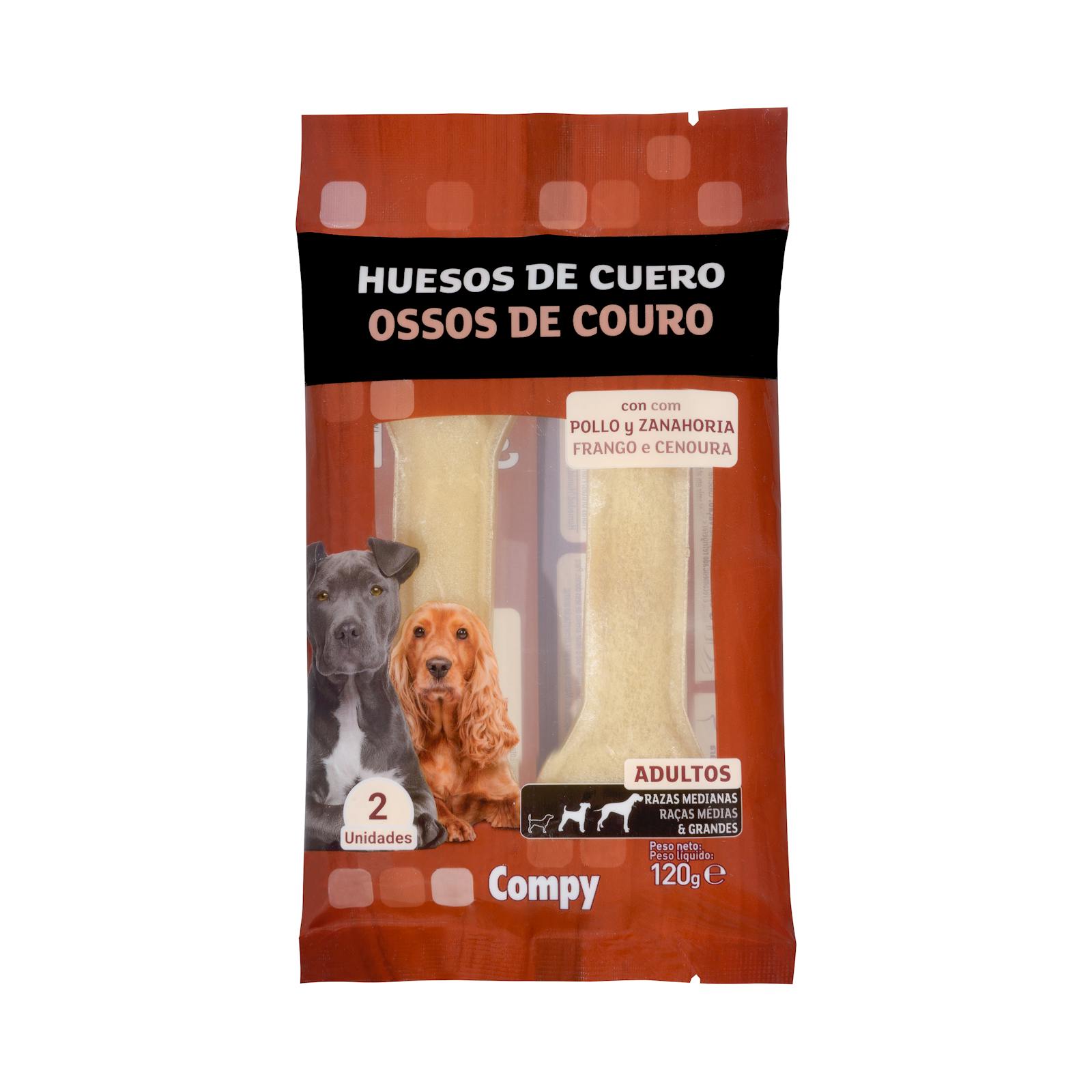 Os en cuir brut pour chien adulte Compy avec poulet et carottes