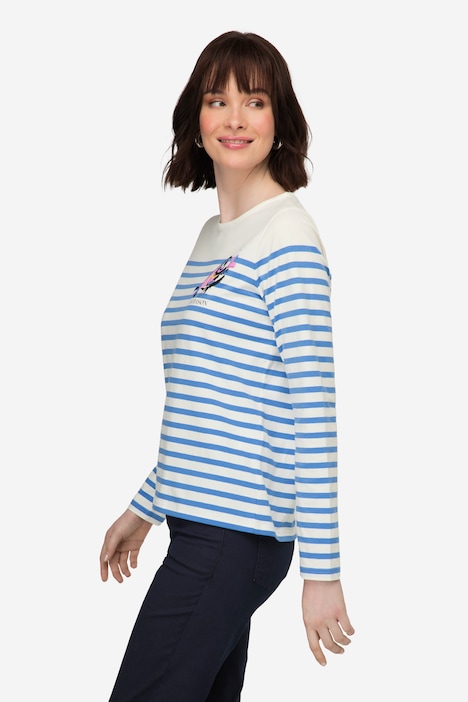 T-Shirt, Ringel, Fisch Motiv, Rundhals, Langarm