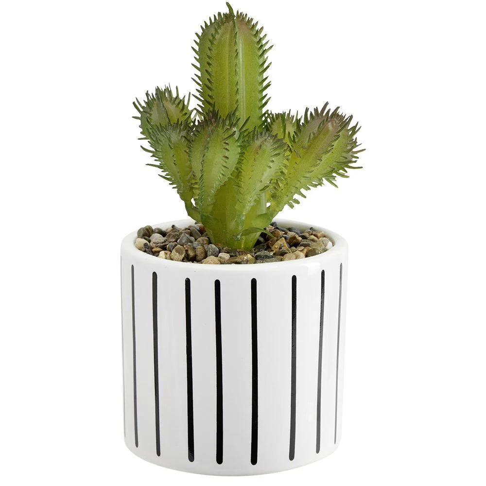 Cactus artificiel pot à rayures Ø7xH10,5cm