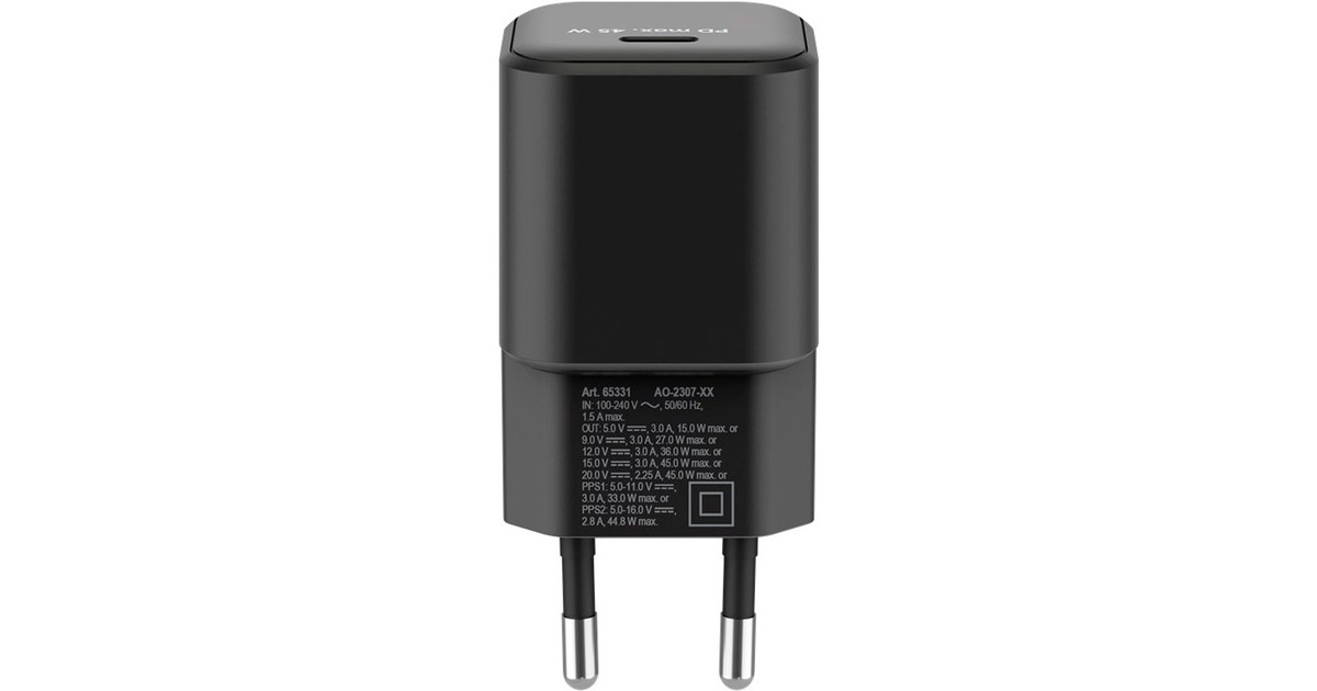 goobayUSB-C PD GaN snellader Nano (45 W)   (Zwart, 1x USB-C, Power Delivery 3.0)