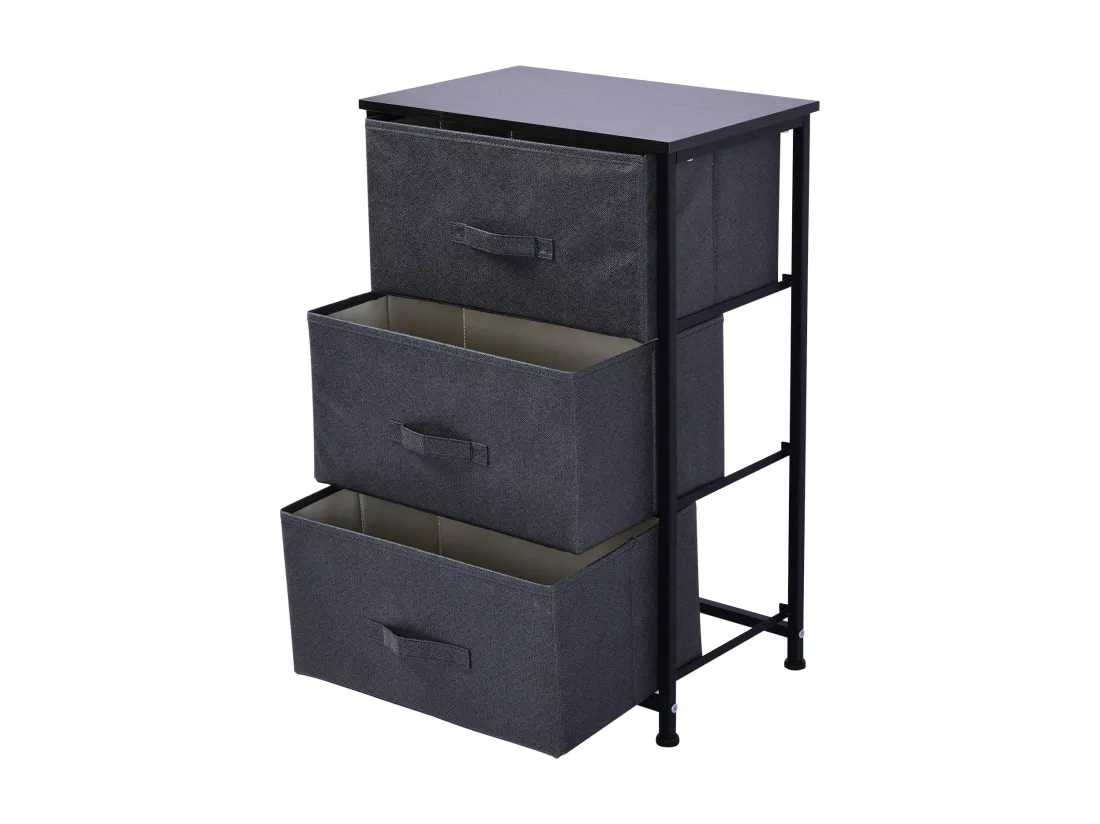 Meuble de rangement 3 tiroirs chiffonnier dim. 45L x 30l x 71H cm métal MDF non tissé noir