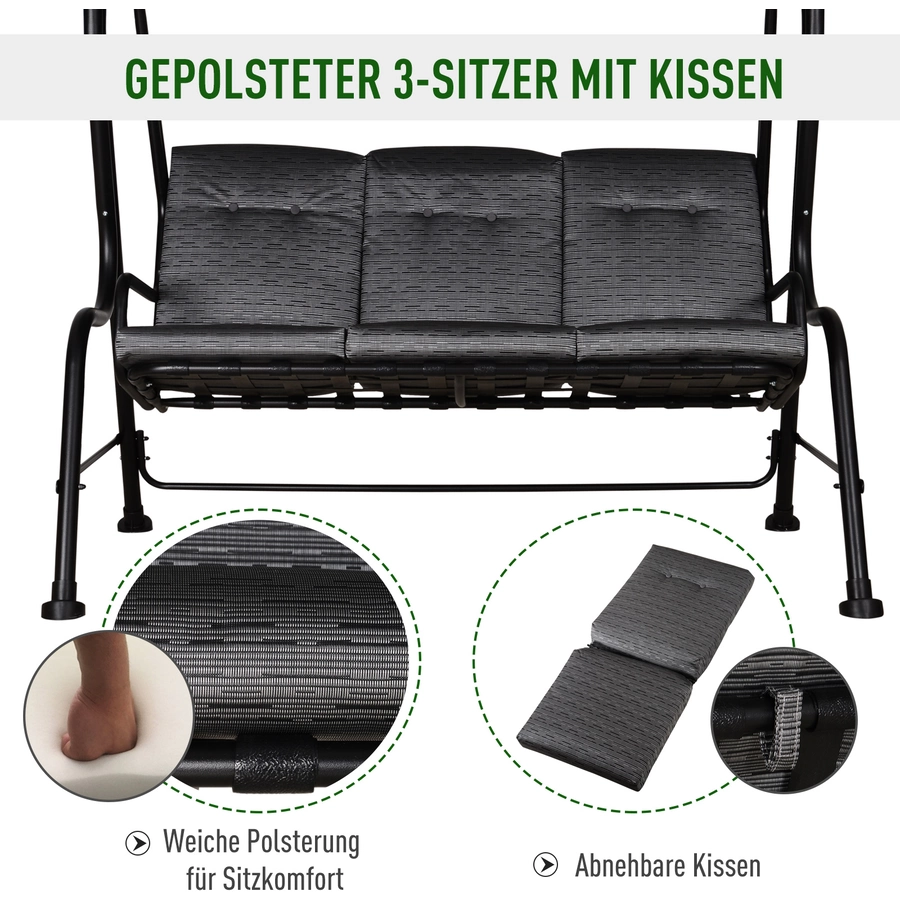 Outsunny Hollywoodschaukel als 3-Sitzer schwarz