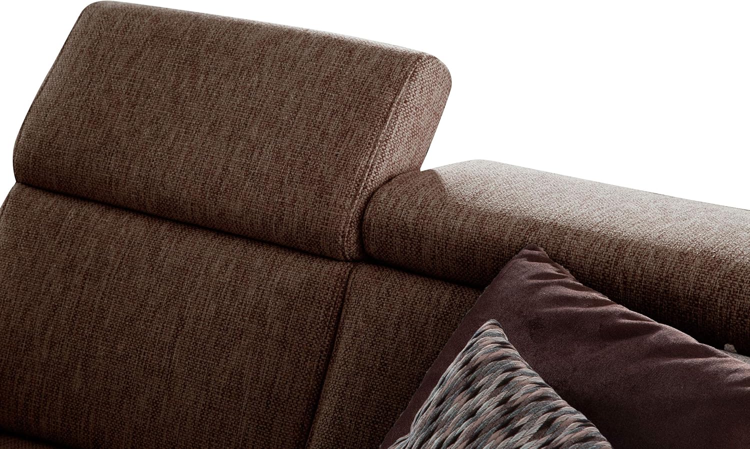 Cavadore 3-Sitzer Sofa Ammerland / Couch mit Federkern im Landhausstil / Inkl. verstellbaren Kopfstützen / 186 x 84 x 93 / Strukturstoff braun