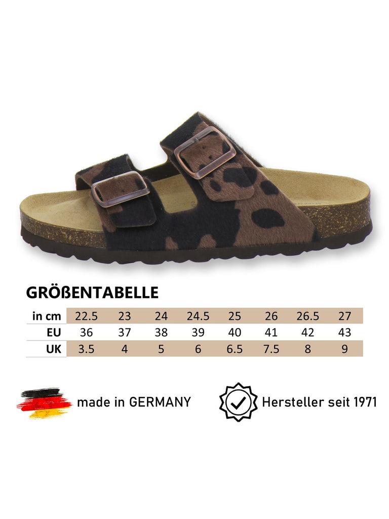 Pantoletten Damen Zweischnaller Kuh-braun