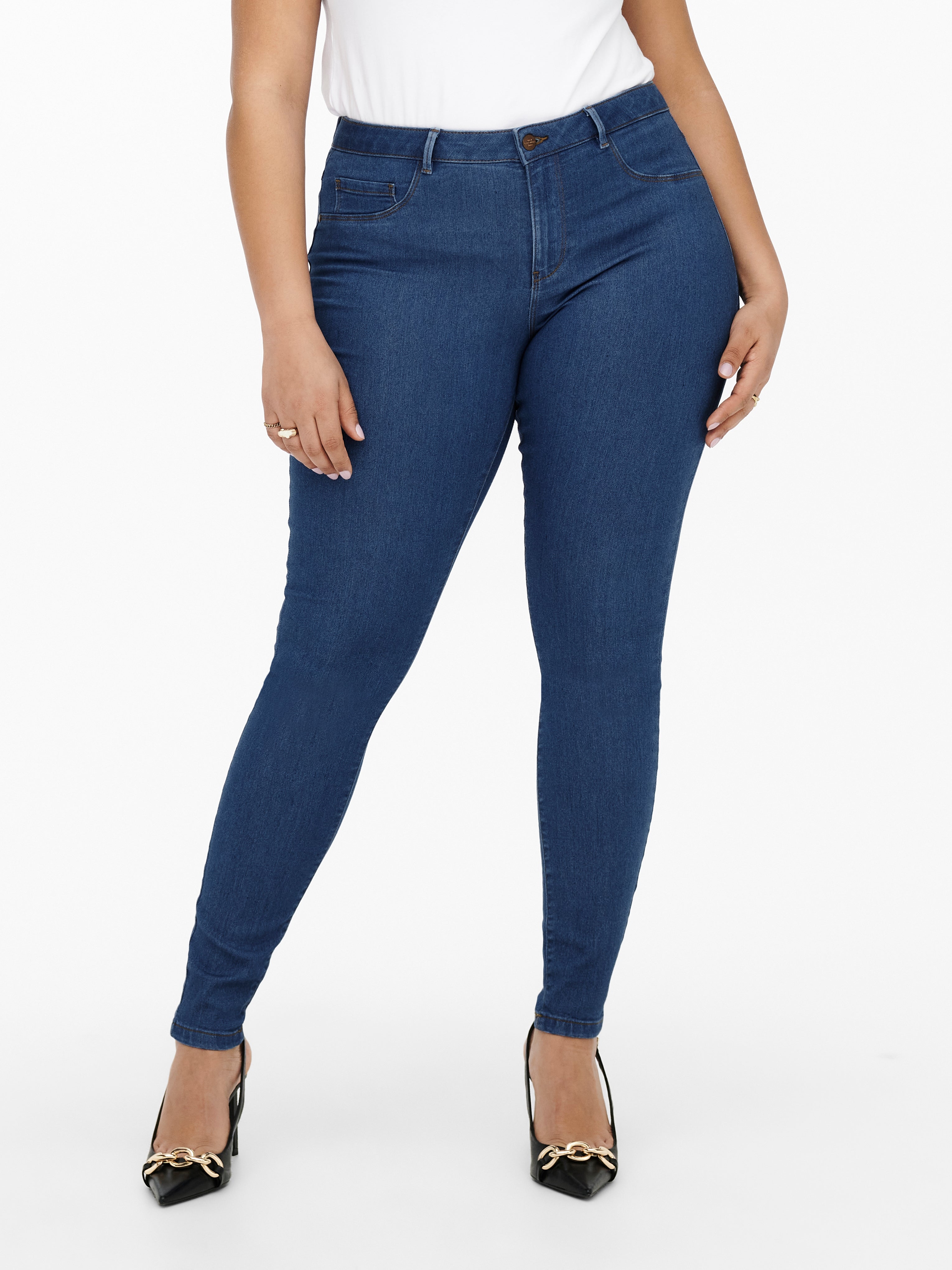 CARTHUNDER Mittlere Taille Skinny Fit Jeans Medium Blue Denim