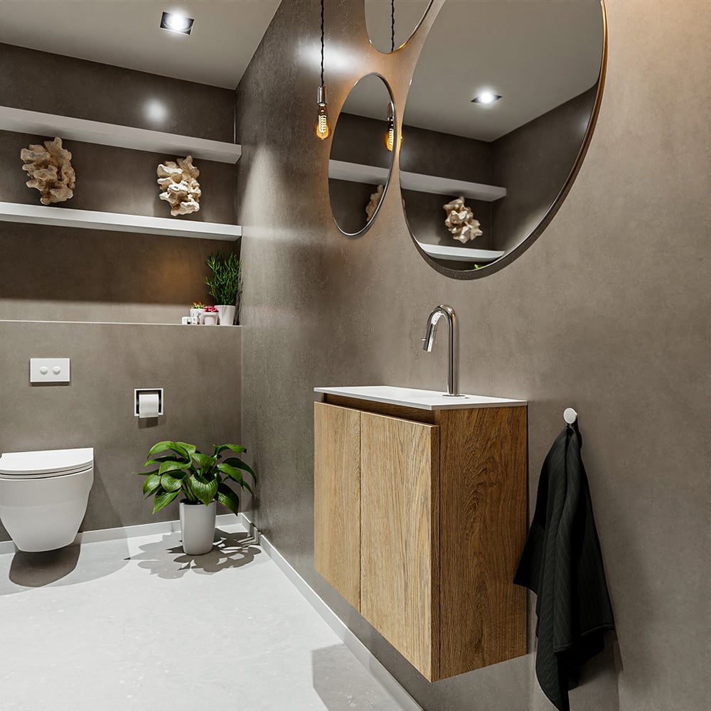 Mondiaz Ture 60cm toiletmeubel washed oak met wastafel talc midden 1 kraangat