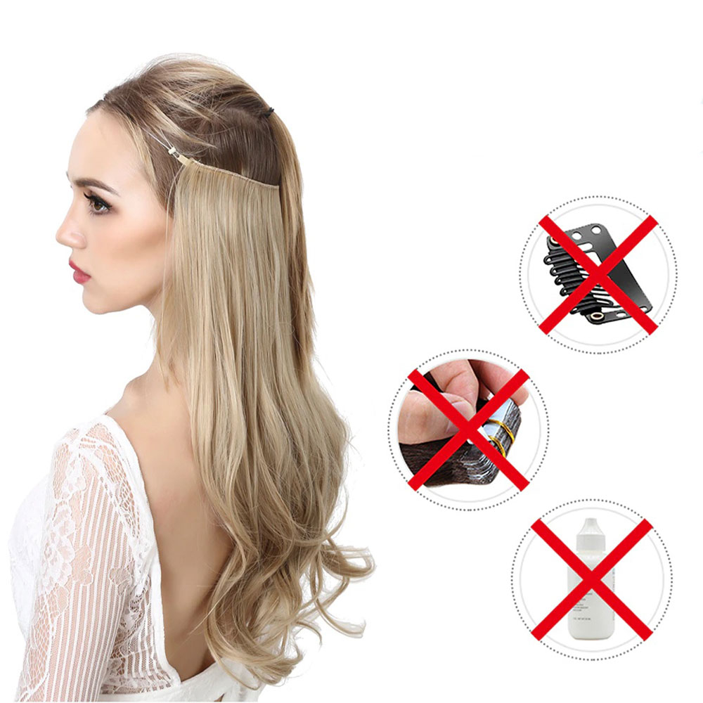 (55cm) Kunsthaar Extensions Halo-Haarverlängerung ohne Clip - Braun