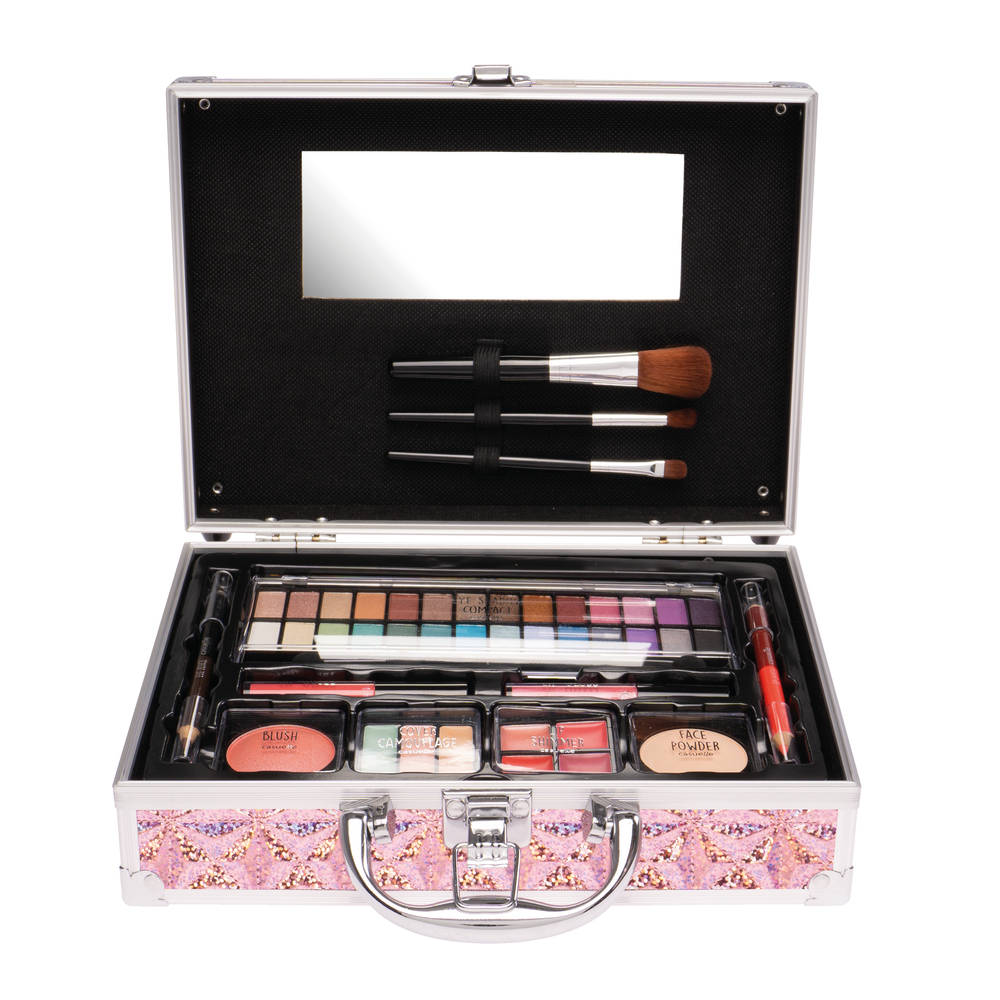 Casuelle make up koffer holografisch - roze